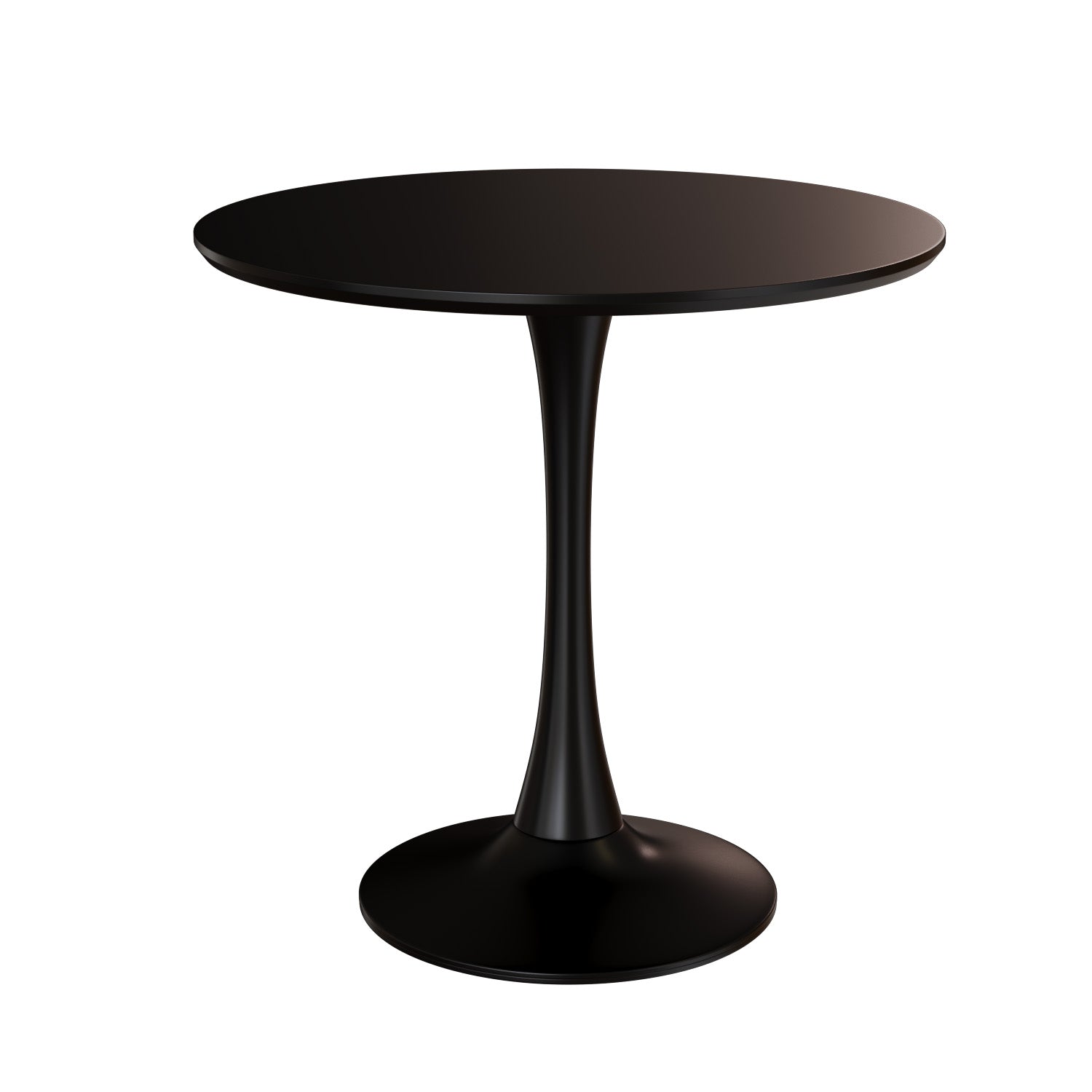 Black Circular Dining Table, 31.5 "Tulip Dining Table, Kitchen Dining Table For 2 4 People, Mdf Tabletop And Base, And 2 Black Pu Black Metal Leg Dining Chairs Set 2 Black Mdf
