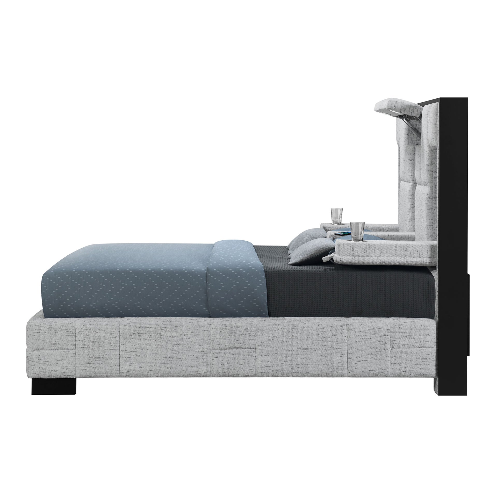 Yaris Grey King Bed Gray Rubber Wood