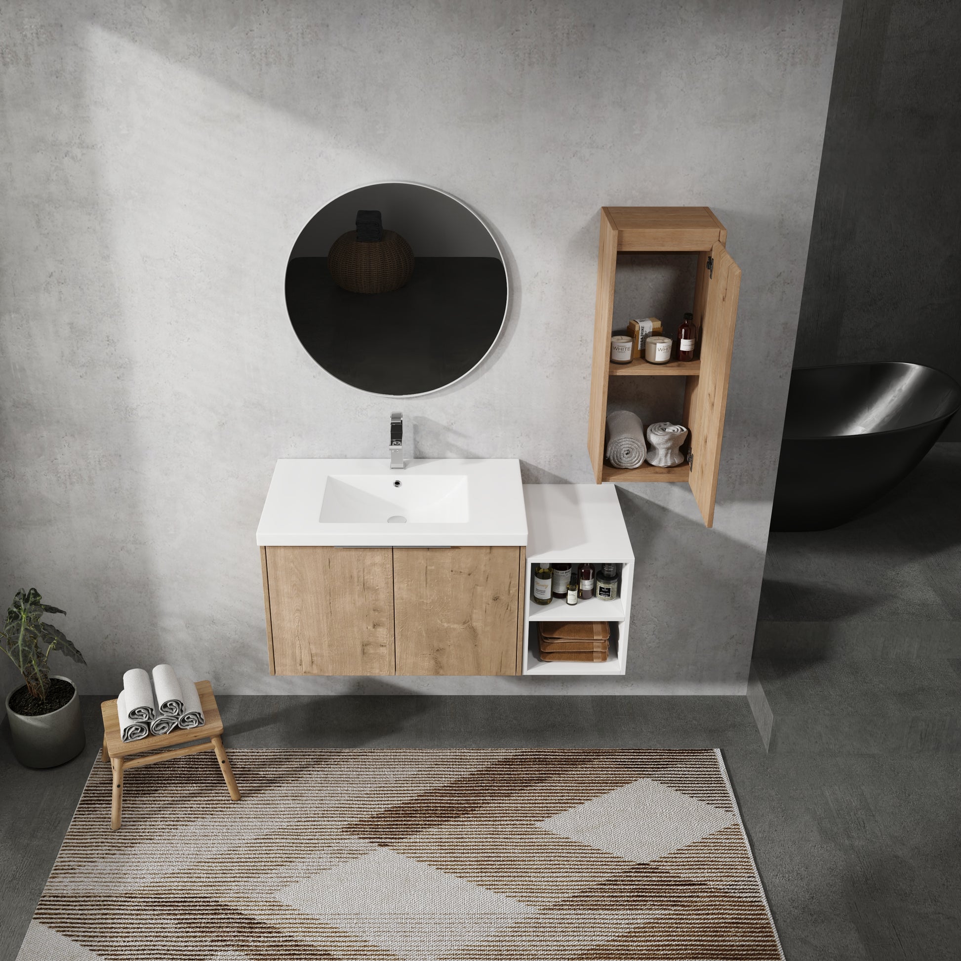 42" Wall Mounted Bathroom Vanity With Sink And Side Cabinet, Soft Close Doors,00112Imo 0630Imo 0612Gwh Combination Cabinet Kd Packing Imitative Oak Bathroom Modern Plywood Plywood