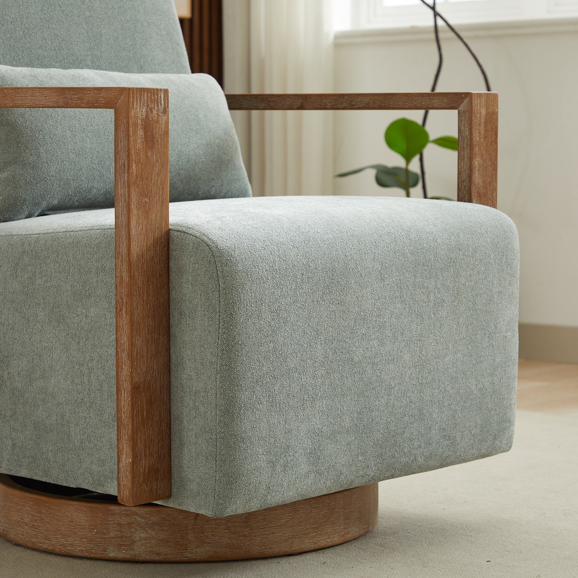 30.3"W Swivel Modern Upholstered Accent Chair With Solid Wood Armrests And 360 Degree Comfy Lounge Reading Chair, Side Armchair For Hotel, Bedroom, Living Room, Office, And Nursery Room.Pale Green Pale Green Linen Blend