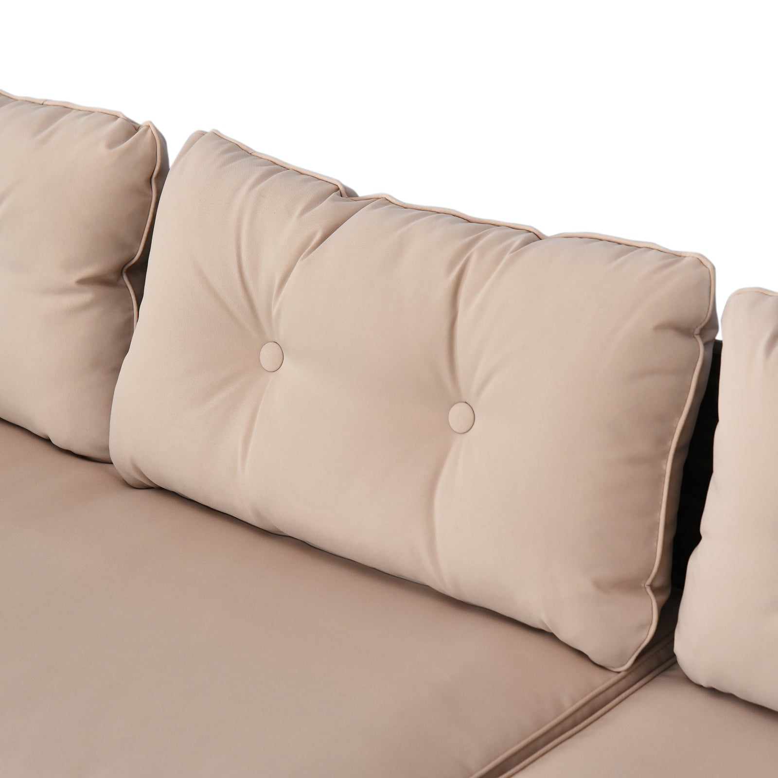 Outsunny 3 Piece Patio Furniture Set, Rattan Outdoor Sofa Set With Chaise Lounge & Loveseat, Soft Cushions, Tempered Glass Table, L Shaped Sectional Couch, Beige Beige Rattan Metal