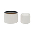 2 Piece Set Round Chenille Storage Ottoman, Equipped With A Drum Shaped Small Stool, Storage Space, And Mdf Made Desktop Panel Beige 23.62