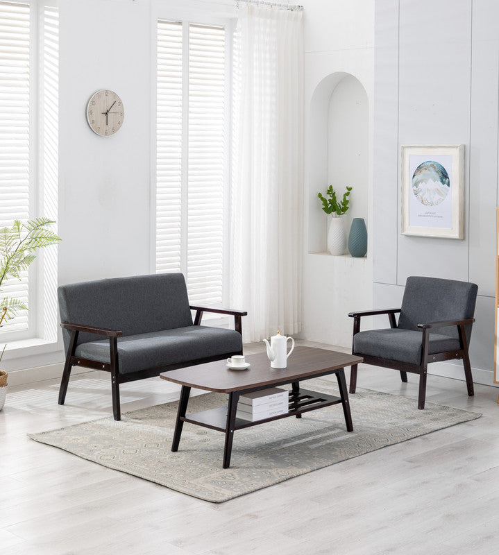 Bahamas Espresso Coffee Table Loveseat Chair Set Gray Linen