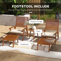 Outsunny 4 Pieces Patio Chairs With Cushion, Outdoor Dining Chairs Set Of 4, Acacia Wood Seat With Footstools, Slatted Seat & Backrest, Armrests, Cream White Natural Wood