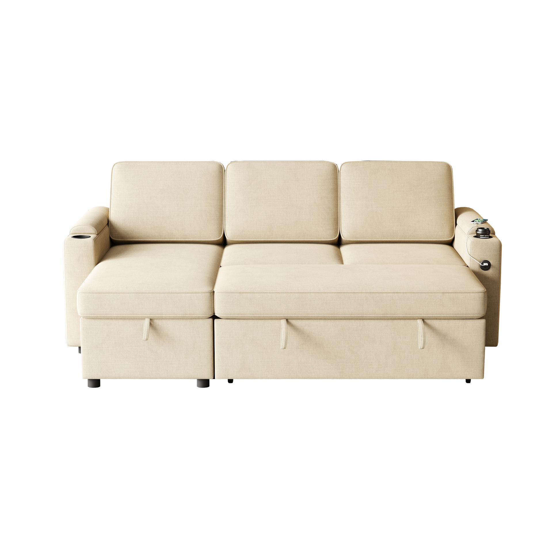 Mh85.8" Sleeper Sofa, Sofa Bed 2 In 1 Pull Out Sofa Bed With Storage Sofa, Sofa Sleeper With Pull Out Bed With Charging Port Beige Primary Living Space Eucalyptus Polyester Fabric 3 Seat