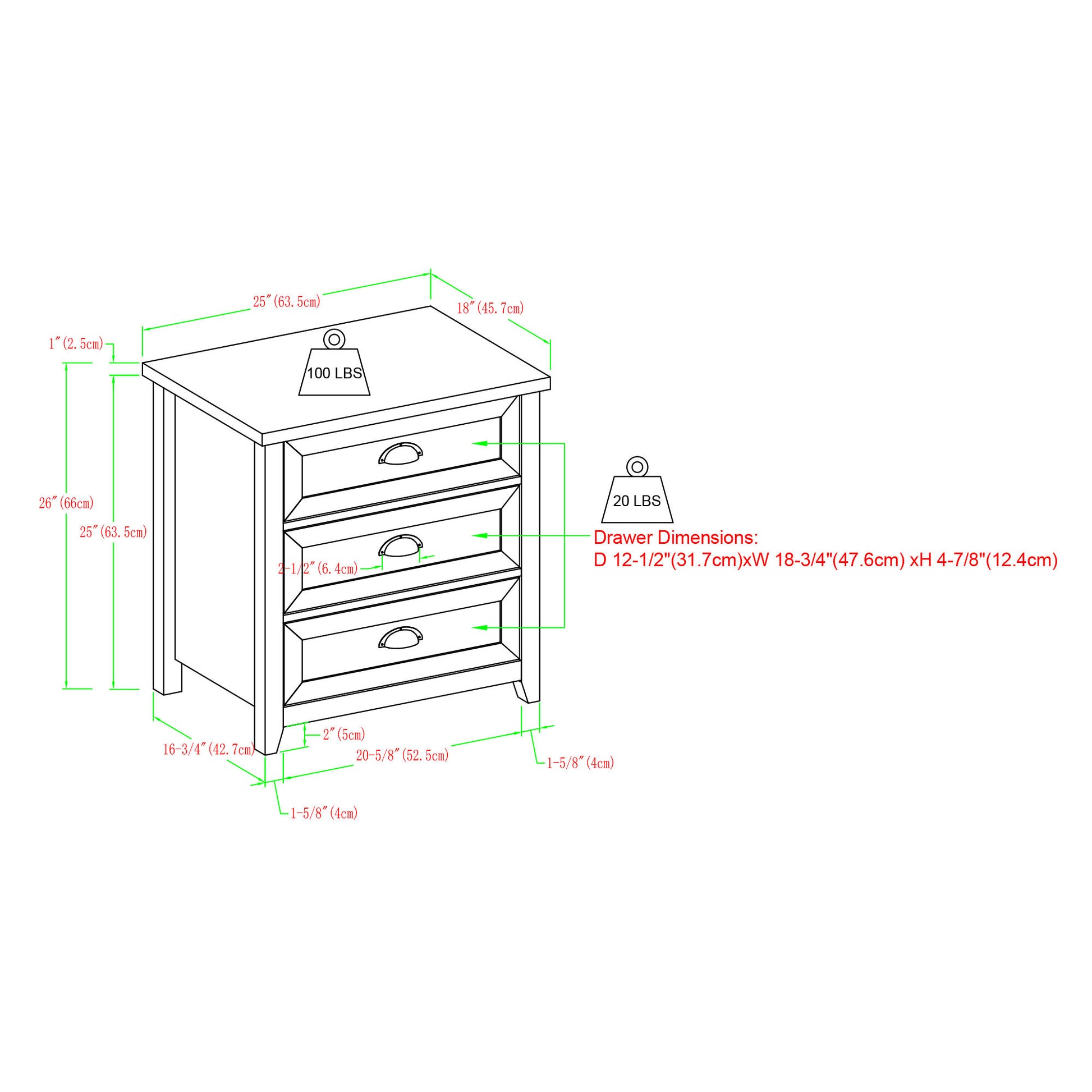 Transitional Farmhouse Framed 3 Drawer Nighstand With Cup Handles White Oak Brown Mdf