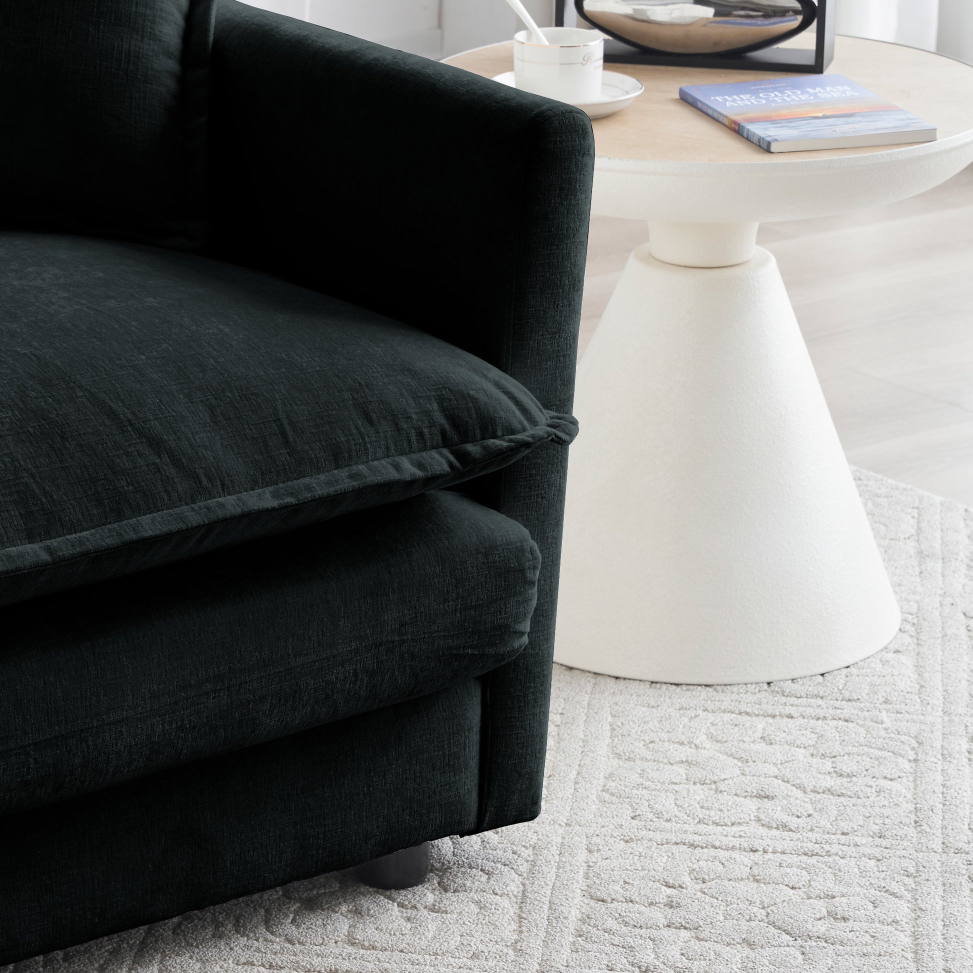 Comfy Deep Single Seat Sofa Upholstered Reading Armchair Living Room Chair Black Chenille Fabric1 Toss Pillow Black Chenille 1 Seat