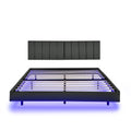 Queen Floating Bed Frame With Led Lights And Wall Mounted Headboard Modern Low Profile Led Platform Bed Frame Queen Size Faux Leather Upholstered Platform Bed Frame,No Box Spring Needed,Grey Queen Grey Pu