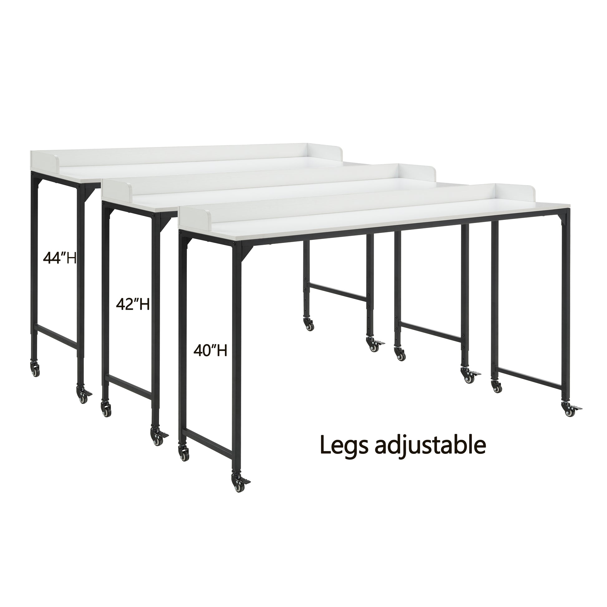 White Finish Multipurpose Over The Bed Desk With Adjustable Height, Metal Legs With Casters, Overbed Table 1Pc, Laptop Table For Bed, Breakfast Table Black White Rectangular Engineered Wood,Metal