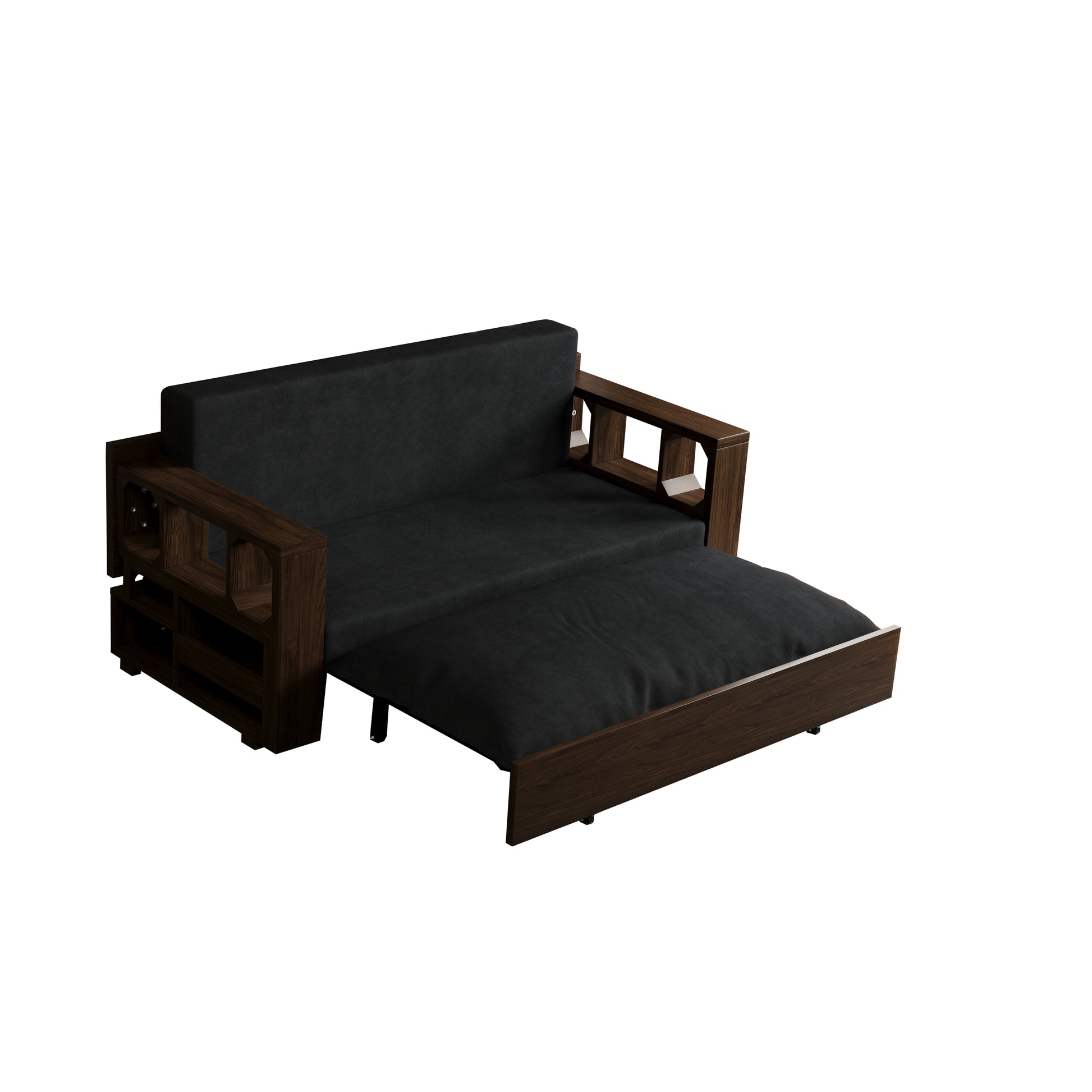 3 In 1 Convertible Sleeper Sofa Bed,Modern Velvet Loveseat Couch With Pull Out Bed,Small Beautiful Seat Futon Sofa Bed With Convertible Office Desk,Black Black Metal & Wood 2 Seat