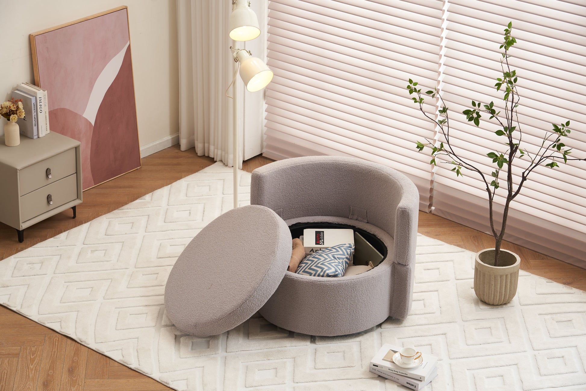 029 Teddy Fabric Swivel And Storage Chair With Back Cushion For Living Room,Light Gray Light Gray Primary Living Space Modern Foam Teddy