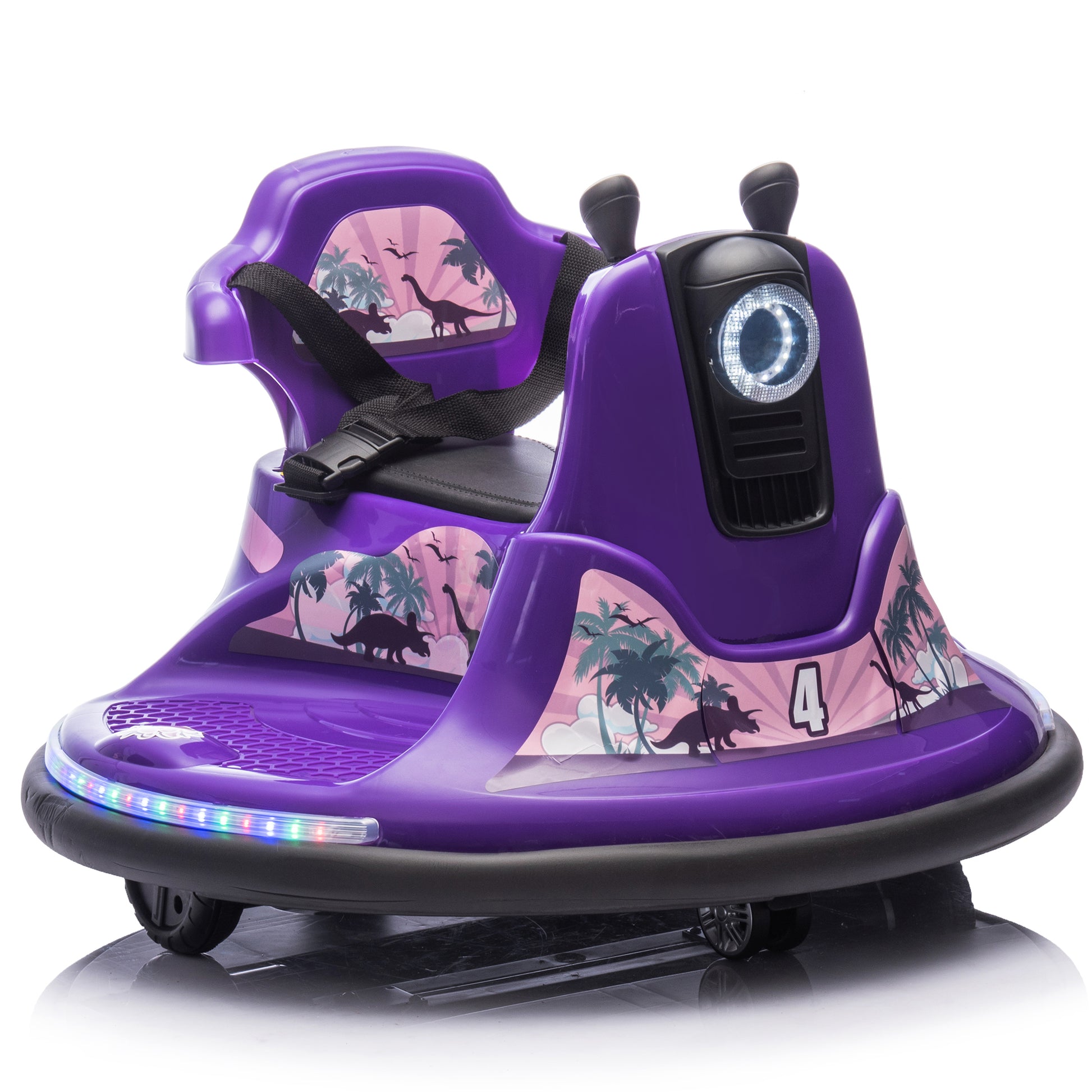 12V Kids Ride On Bumper Car W Parents Control,Rotate 360 Degrees,Two Handed Switch For Direction Control,Bumper Strip,Light Belt,Mp3 Music,Bluetooth,Provide A Speed Of 0.75Mph For Kids Of 2 5 Purple