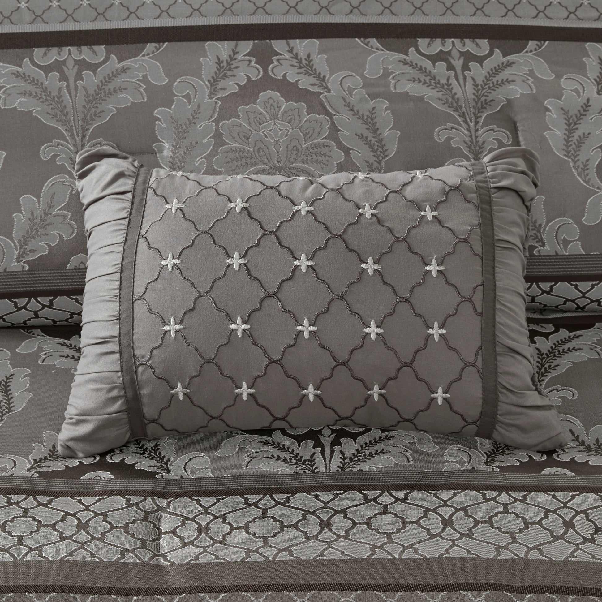 7 Piece Jacquard Comforter Set Grey Cal King California King Grey Polyester