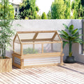 Outsunny Raised Garden Bed With Polycarbonate Greenhouse, Wooden Garden Cold Frame Greenhouse, Flower Planter Protection, 48