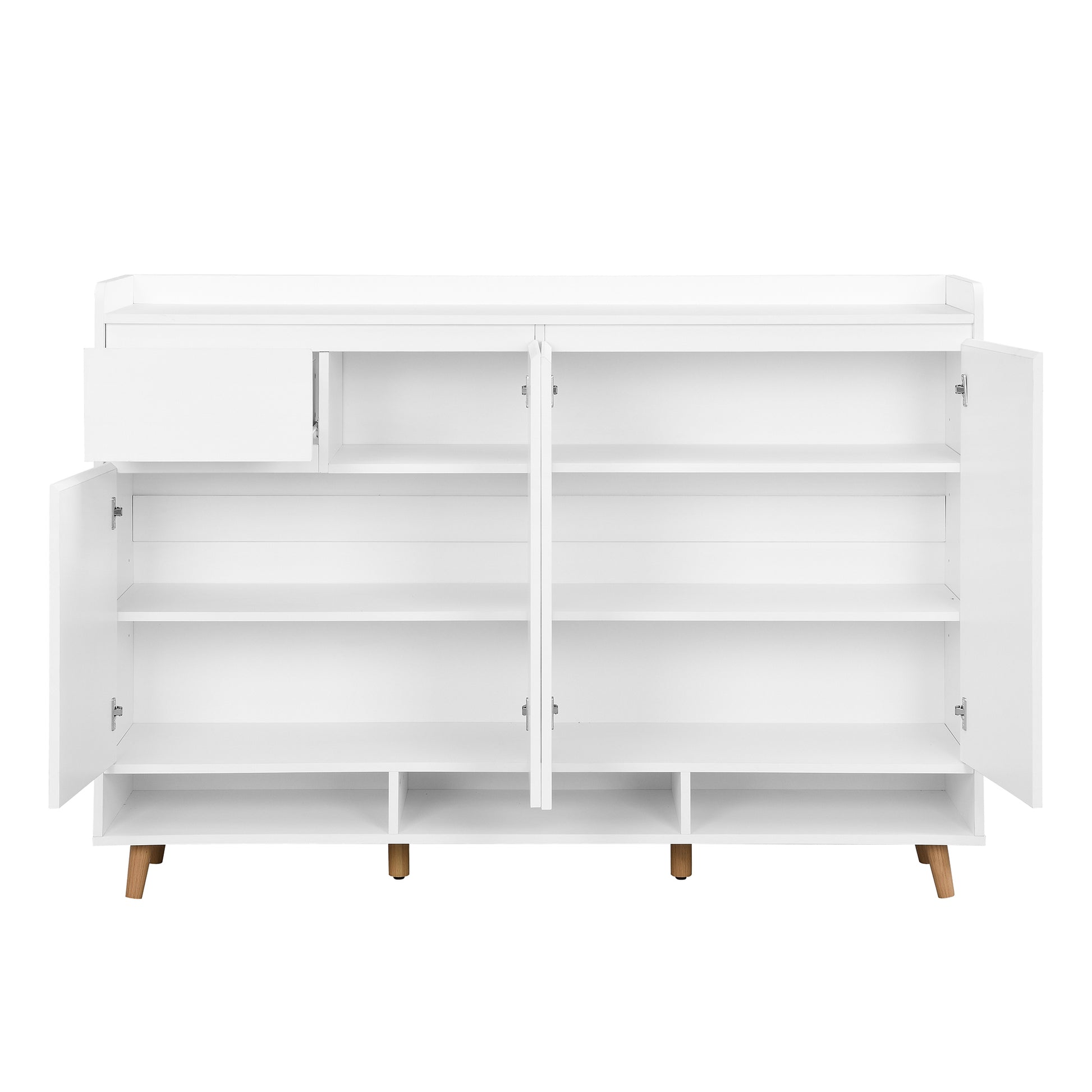 Sleek And Contemporary Shoe Cabinet With Adjustable Shelves, Minimalist Home Organizer With Solid Wood Legs, Storage Sideboard For Entryway, Living Room, White White Primary Living Space Particle Board