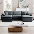 Oversized Modular Cushioned Sofa With Conversible Ottoman, 3 Seater Sofa With 2 Footstools, U Shape Sofa Ingrey Corduroy Fabric Grey Corduroy 3 Seat