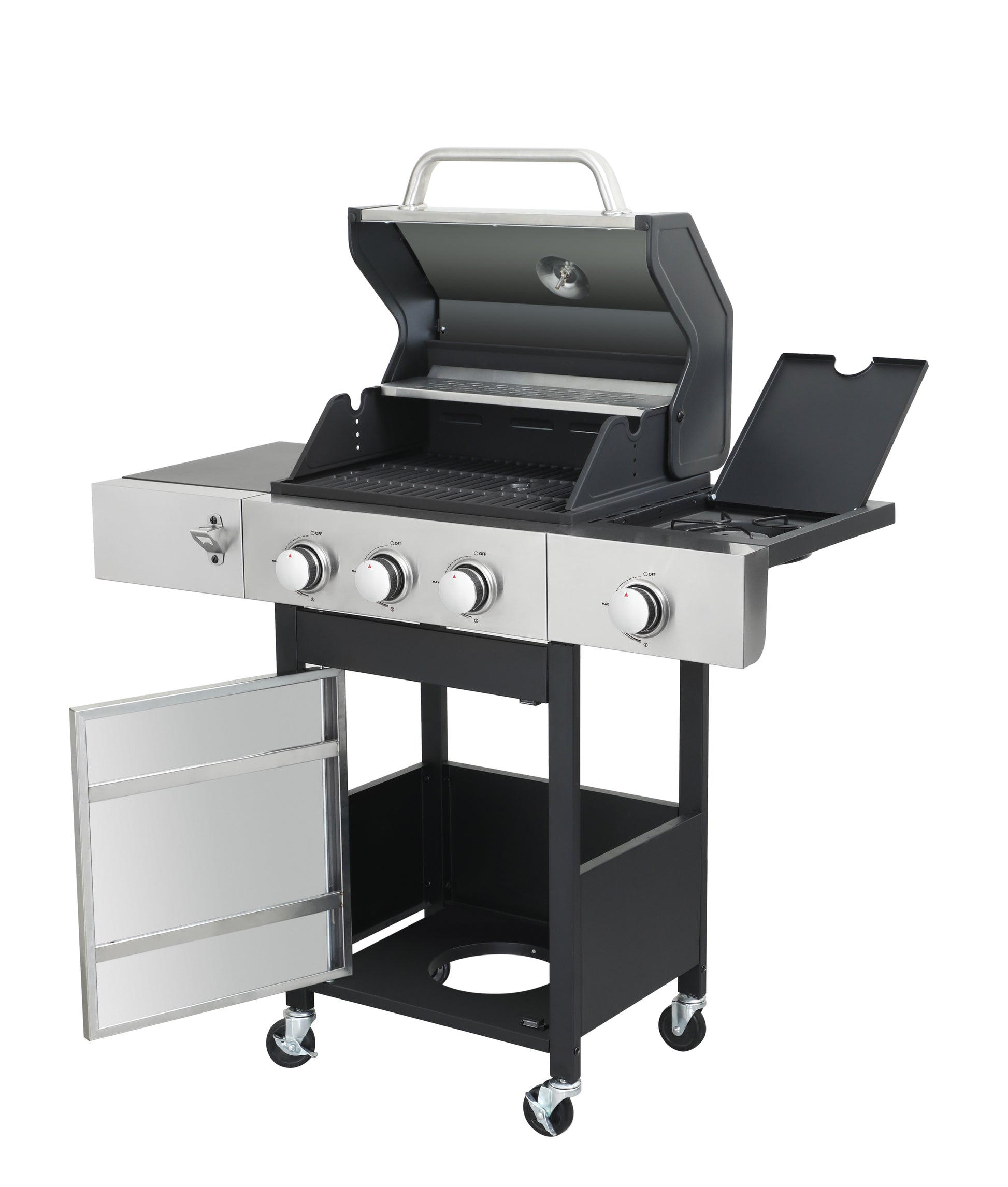 3 Burner Propane Gas Bbq Grill With Side Burner, 37230Btu Output With Enameled Cast Iron Cooking Grids For Outdoor Barbecue, Stainless Steel Black Silver Garden & Outdoor Iron,Stainless Steel