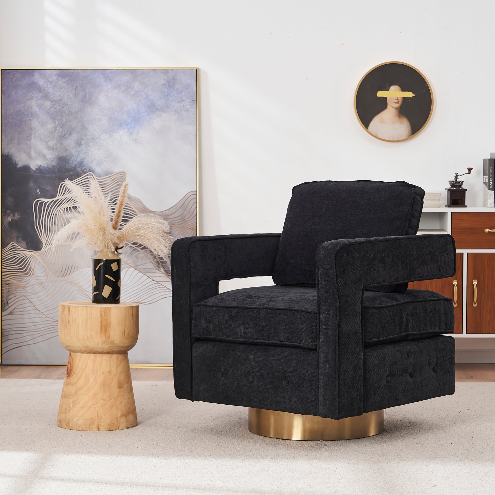 Swivel Barrel Chair For Living Room,360 Degree Swivel Club Modern Accent Single Sofa Chair, Small Leisure Arm Chair For Nursery, Hotel, Bedroom, Office Black Primary Living Space Modern Linen