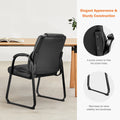 Leather Office Guest Chair No Wheels, Comfy Padded Arms And Seld Base, For Reception Conference Room Black Stainless Steel