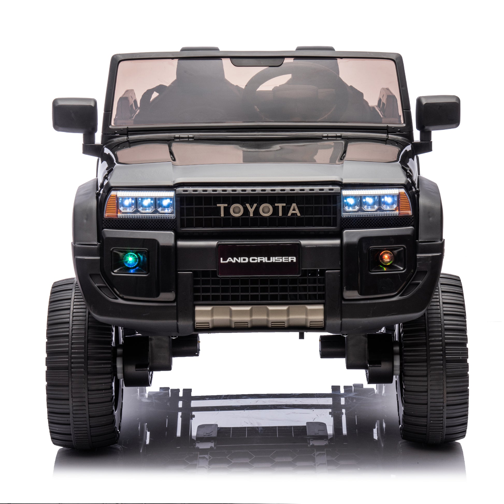 24V Two Seater Kids Ride On Car W Parents Remote Control, Licensed Toyota Lc250,2Wd,110W Motors,With Shovel,Three Point Seat Belt,Slow Start,Speed Adjustment,Bluetooth,Music For Kids Aged 3 . Black 100 149 Lbs Polypropylene