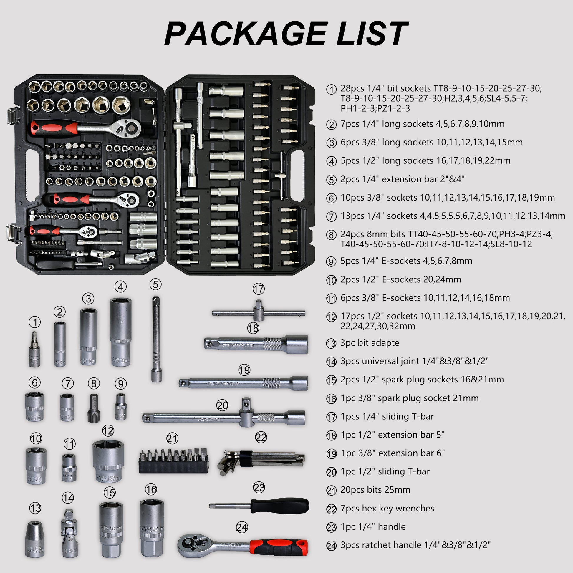 Tool Set Socket And Ratchet Wrench Toolbox, 171Pcs Tool Box, Universal Home Car Repair Tool Set For Men And, Perfect For Homeowners, Diy Enthusiasts, And Mechanics Black Carbon Steel