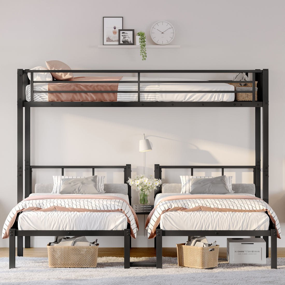 Twin Over Twin & Twin Bunk Beds For 3, Twin Xl Over Twin & Twin Bunk Bed Metal Triple Bunk Bed, Black Twin Black Metal
