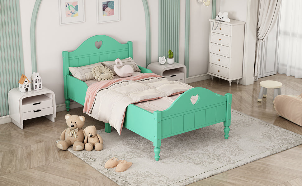 Girl'S Beautiful Princess Bed Macaron Twin Size Toddler Bed With Side Safety Rails And Headboard And Footboard, Seasoft Green Twin Green Solid Wood Mdf