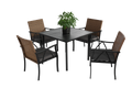 5 Piece Wicker Outdoor Table And Chairs, Patio Dining Set W Square Steel Tabletop And Umbrella Hole, Patio Table And Chairs Set For Backyard Deck Balcony Front Porch Brown Gray Cotton Steel