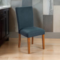 Fabric Upholstered Parson Dining Chair With Wooden Legs, Navy Blue And Brown, Set Of Two Blue Brown Wood Fabric