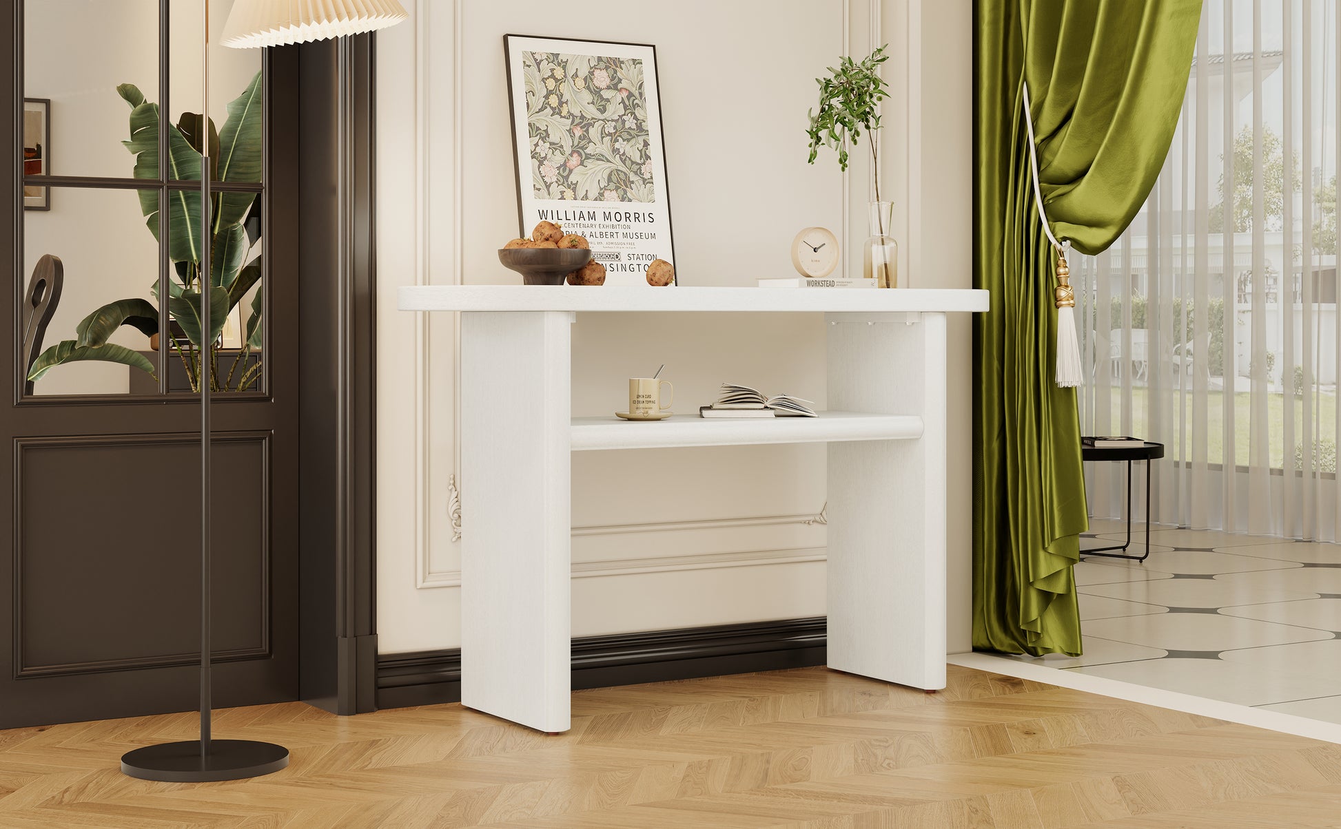 Elegant Minimalist Console Table With Rounded Edges And Sturdy Shelf Design For Entryway, Living Room Antique White Antique White Solid Wood Mdf