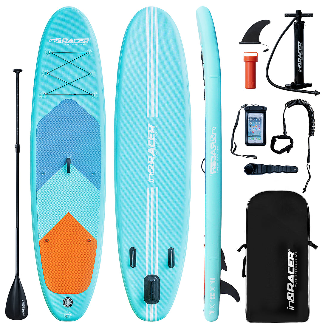 Inqracer 11' 10'6" Inflatable Stand Up Paddle Board With Free Premium Sup Accessories & Backpack Blue Green Pvc