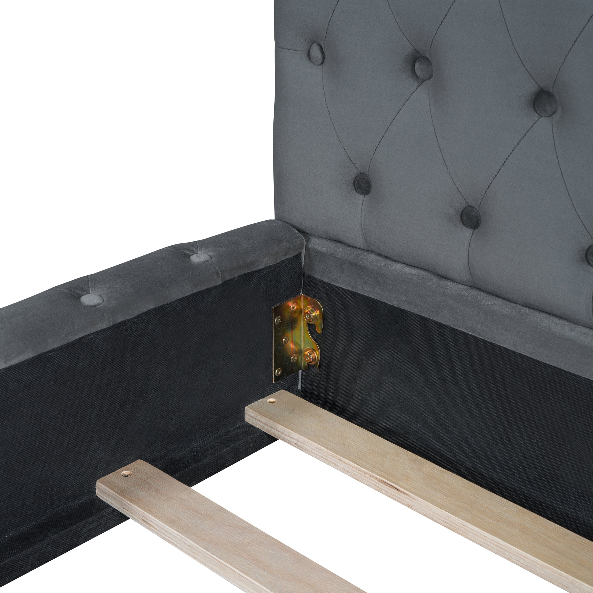 Queen Size Velvet Upholstered Platform Bed, With Luxurious Diamond Grid Headboard,Gray Queen Gray Plywood