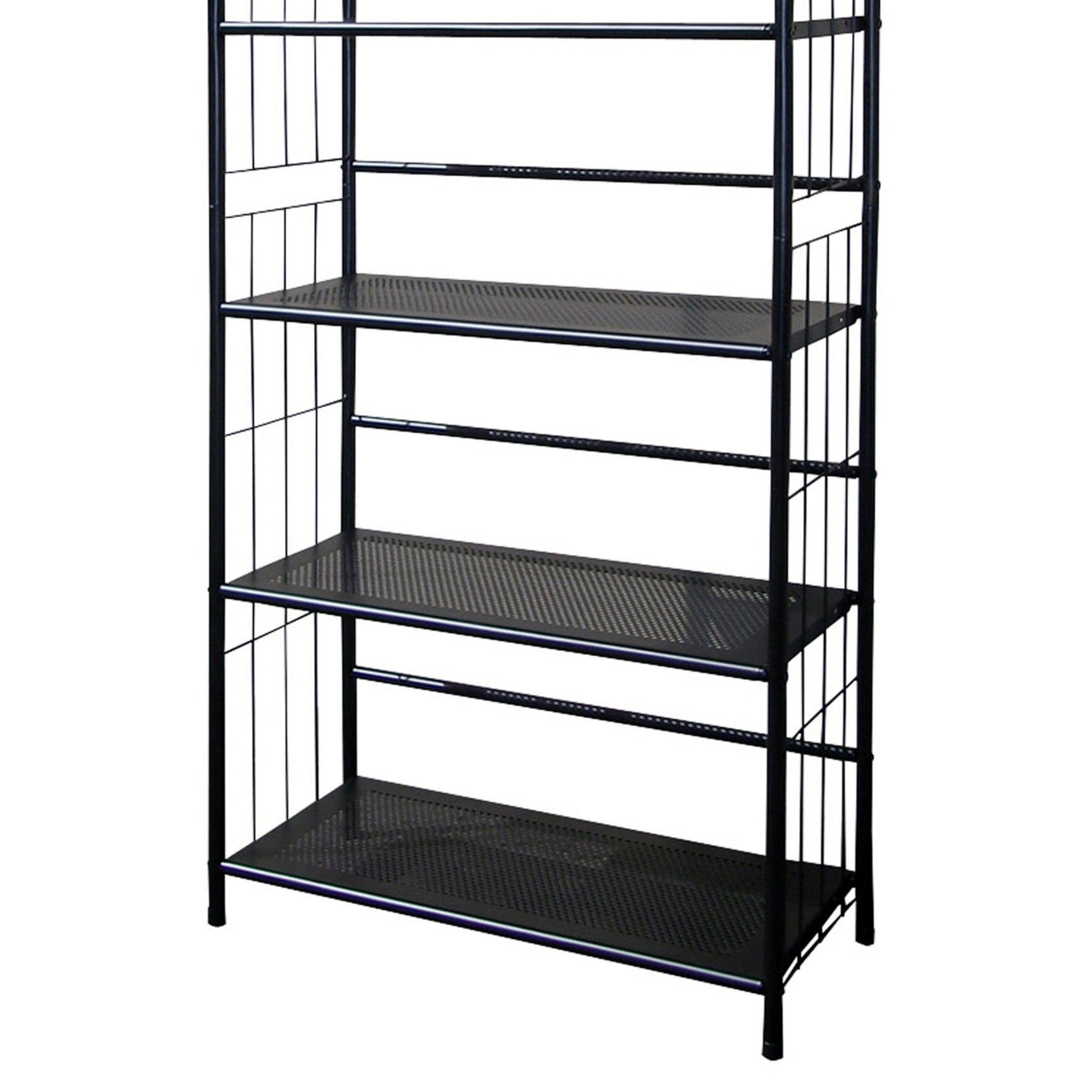 49" Tall 4 Tier Metal Standing Book Shelf, Black Finish Black Wood