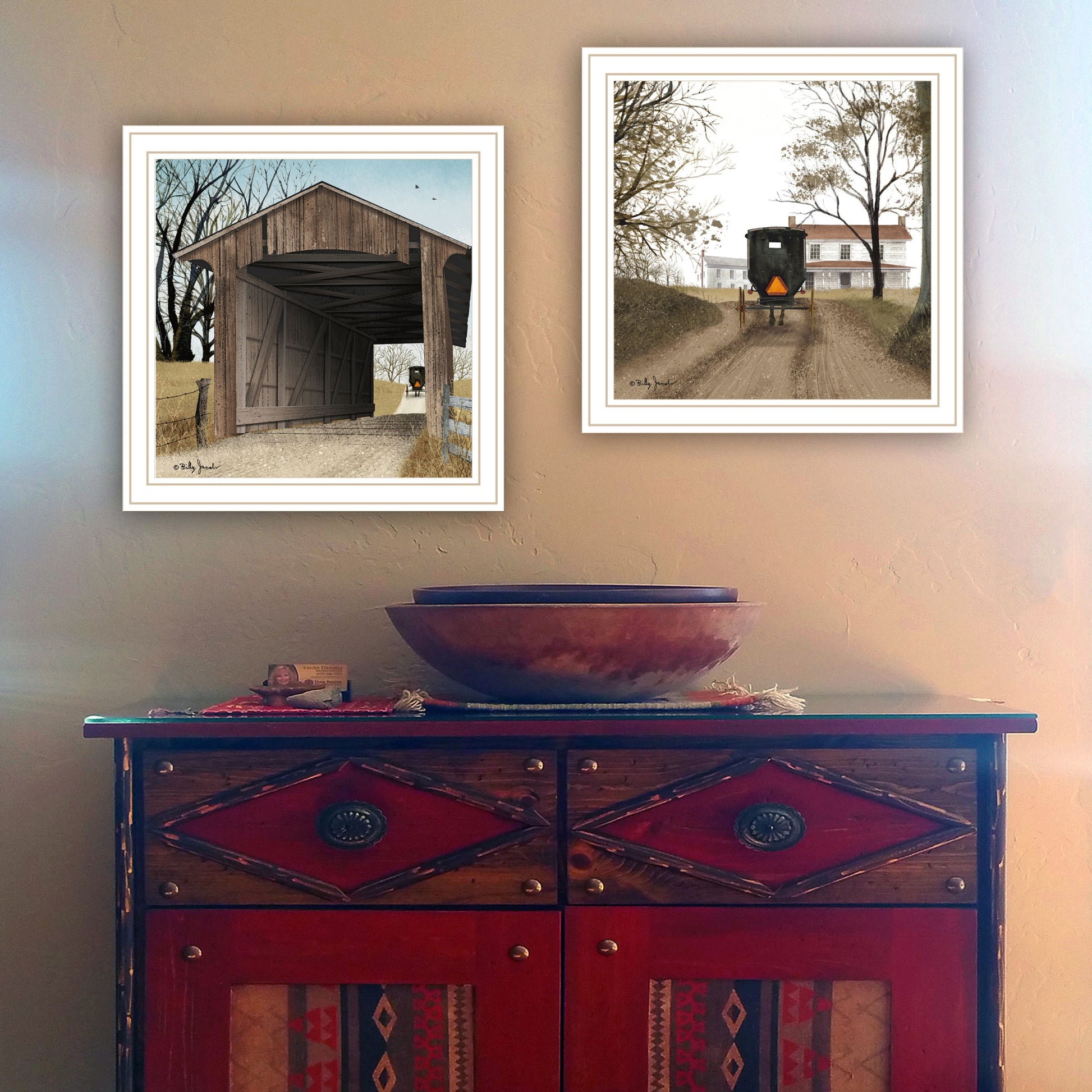 2 Piece Vignette Headin' Home, Miller'S Creek Bridge White Framed Wall Art For Living Room, Bedroom Wall Art Print For Home Decor By Billy Jacobs Multicolor Wood Paper