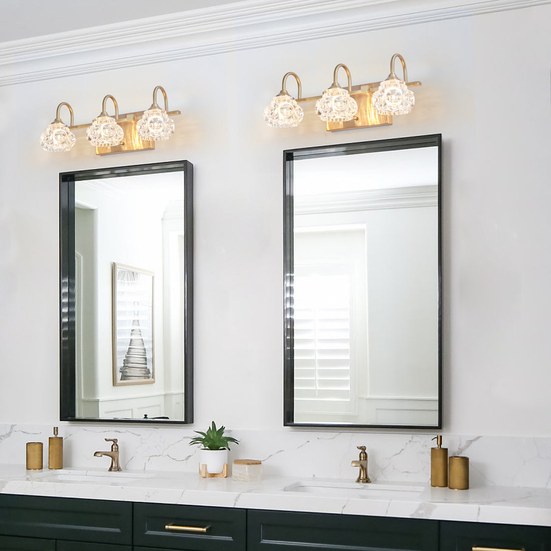 Modern Crystal Bathroom Vanity Light, 3 Light Golden Wall Sconce With Clear Glass Shade, Elegant Wall Mount Lighting For Bathroom, Powder Room, Or Vanity Mirror No Bulbs Golden Crystal Iron