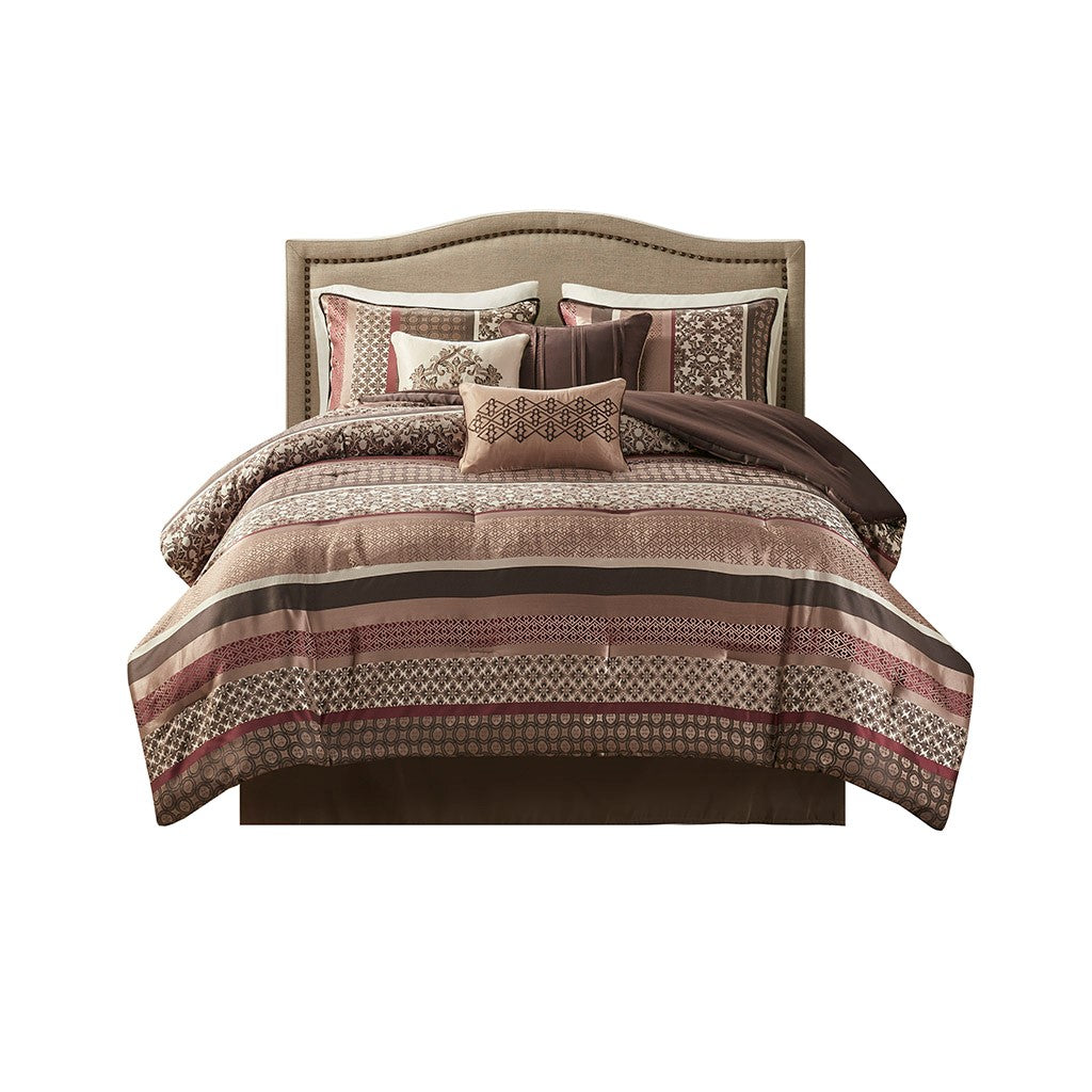 7 Piece Comforter Set Red Cal King California King Red Polyester