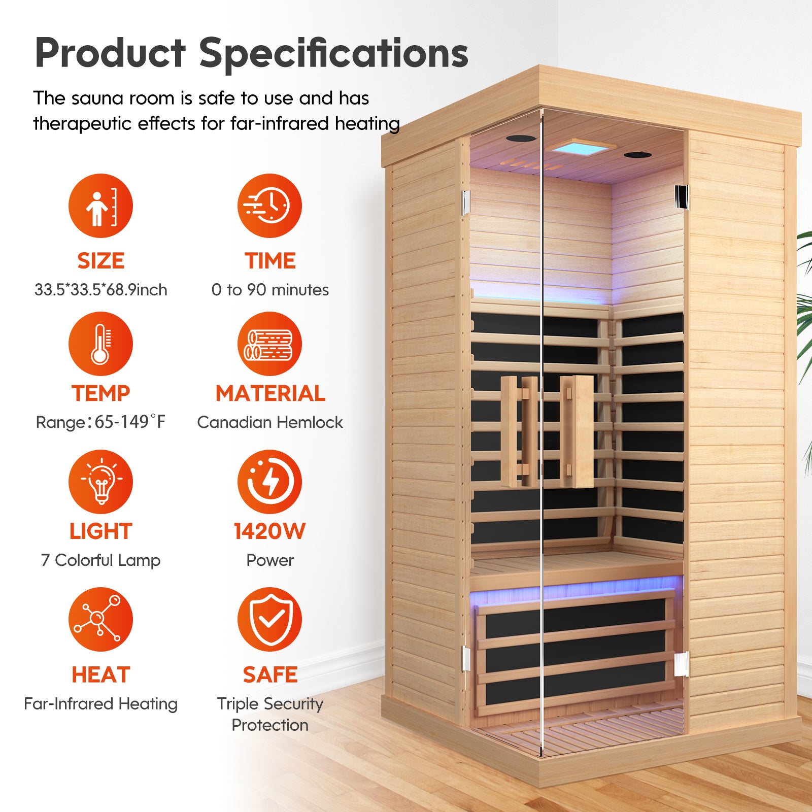 Canadian Hemlock Single Sauna Room Ancient Oak Wood Paper Glass