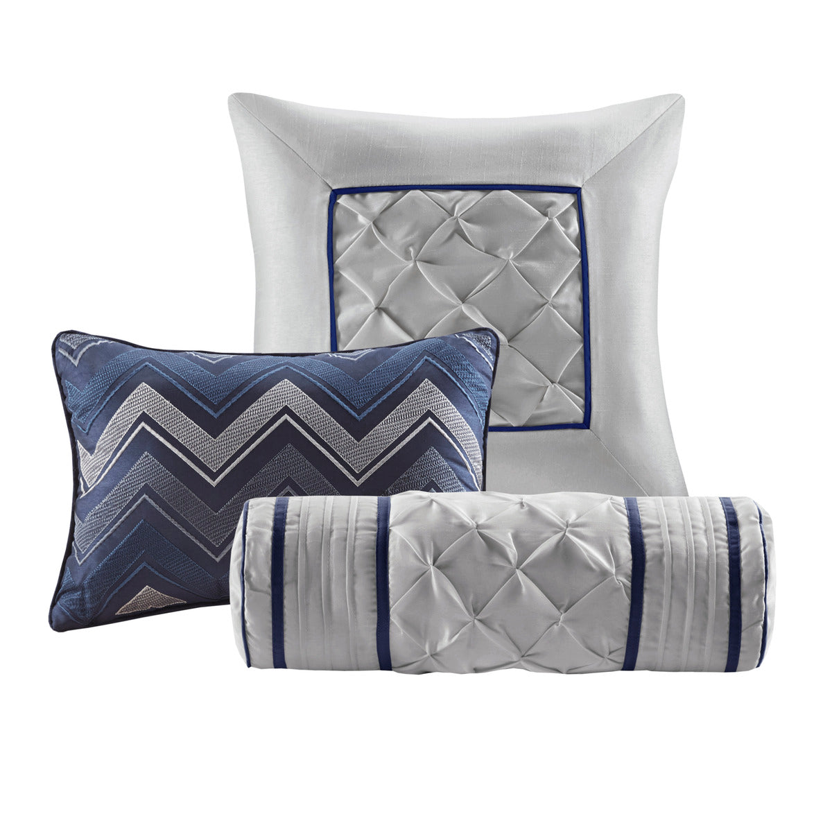 7 Piece Tufted Comforter Set Navy Queen Queen Navy Polyester