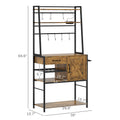Homcom Baker'S Rack With Power Outlet And Led Lights, Coffee Bar With Storage Shelves, Industrial Microwave Stand With Wine Bottle Rack, Drawer, Barn Door Cabinet, Rustic Brown Rustic Brown Particle