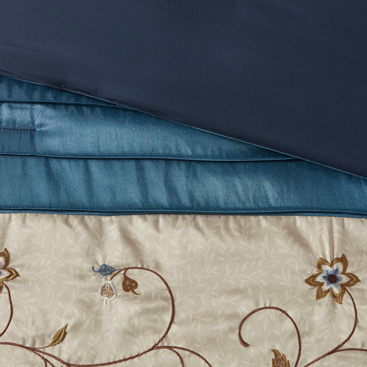 Embroidered 7 Piece Comforter Set Navy King King Navy Polyester