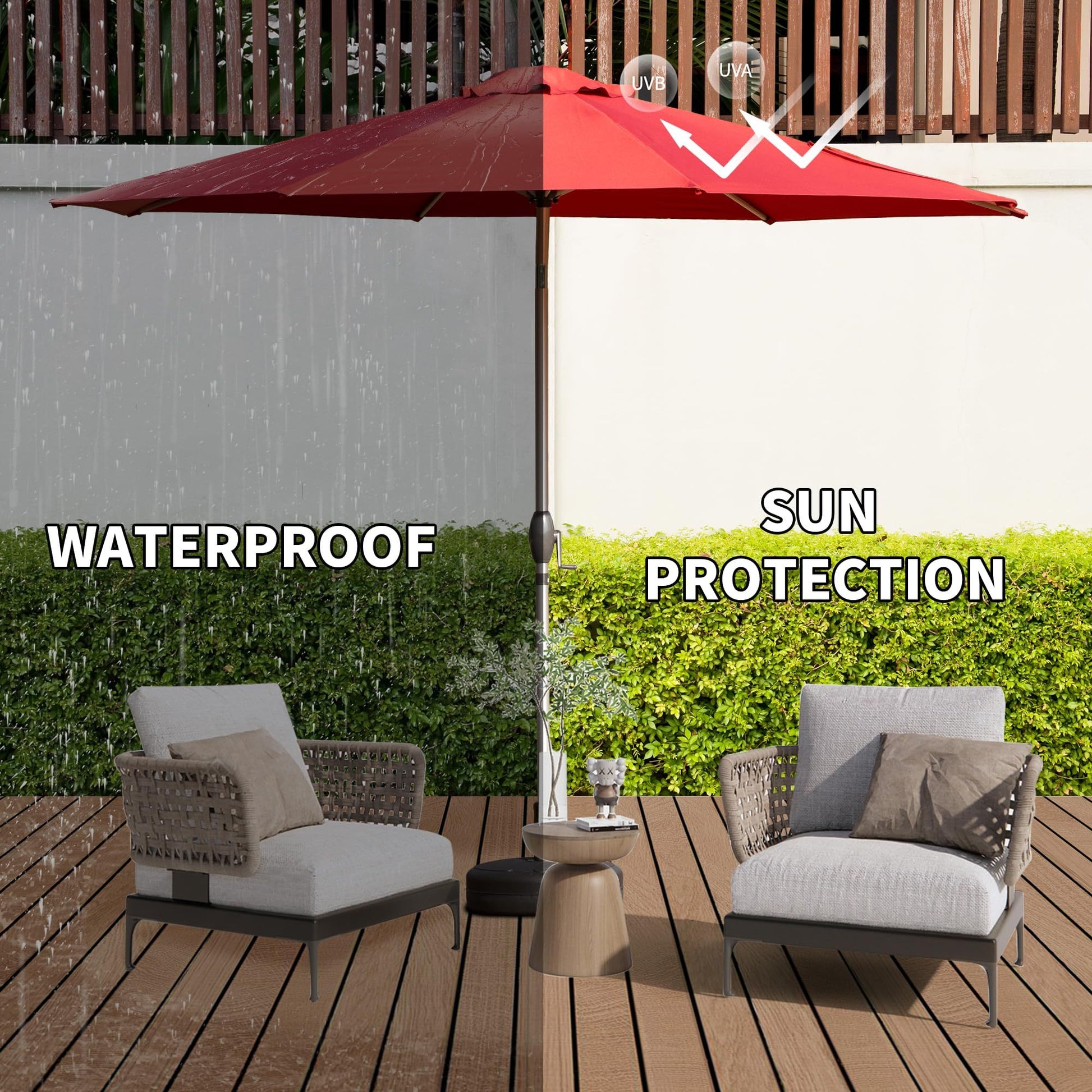 9Ft Patio Umbrella, Outdoor Table Umbrella With Push Button Tilt And Crank, Uv Protection Waterproof Market Sun Umbrella With 8 Sturdy Ribs For Garden, Deck, Backyard, Pool Brick Red Brick Red Round Uv Resistant Umbrellas Aluminium