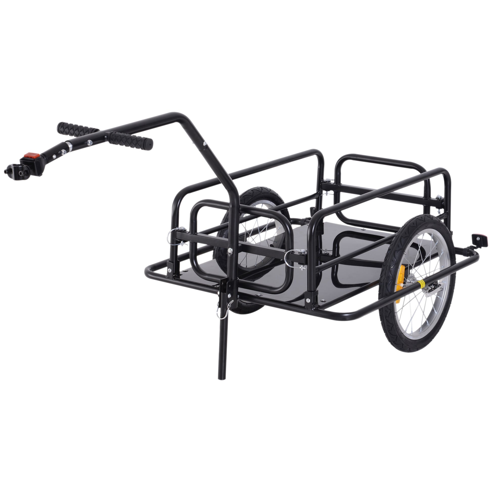 Aosom Bike Cargo Trailer, Bicycle Trailer, Heavy Duty Bike Wagon Cart, Foldable Compact Storage, With Universal Hitch, 16" Wheels, 88 Lbs. Capacity, Black Black Steel