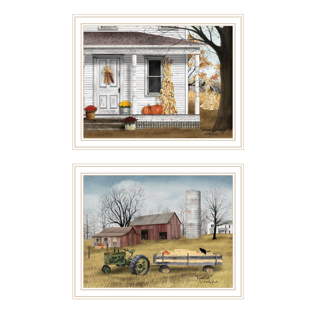 2 Piece Vignette Autumn Greetings White Framed Wall Art For Living Room, Bedroom Wall Art Print For Home Decor By Billy Jacobs Multicolor Wood Paper