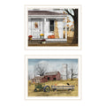 2 Piece Vignette Autumn Greetings White Framed Wall Art For Living Room, Bedroom Wall Art Print For Home Decor By Billy Jacobs Multicolor Wood Paper