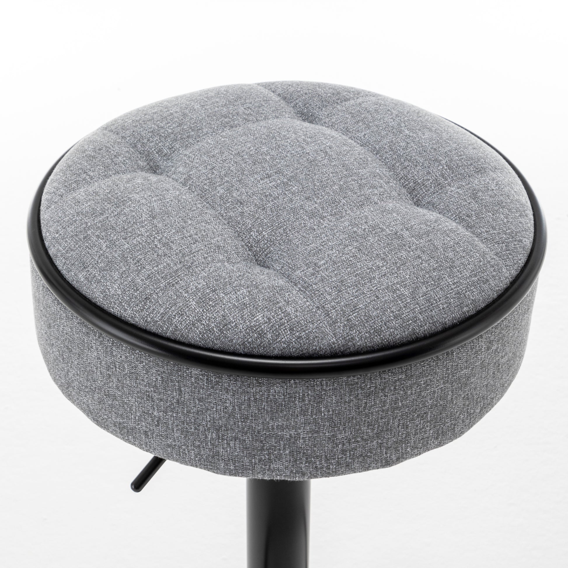 Round Storage Bar Stool Set Of 2, Grey Linen Height Adjustable Barstool, 360 Counter Height Swivel Stool, Armless Bar Chair With Metal Frame For Kitchen Counter Dining Living Room Grey Set Of 2 Foam Linen