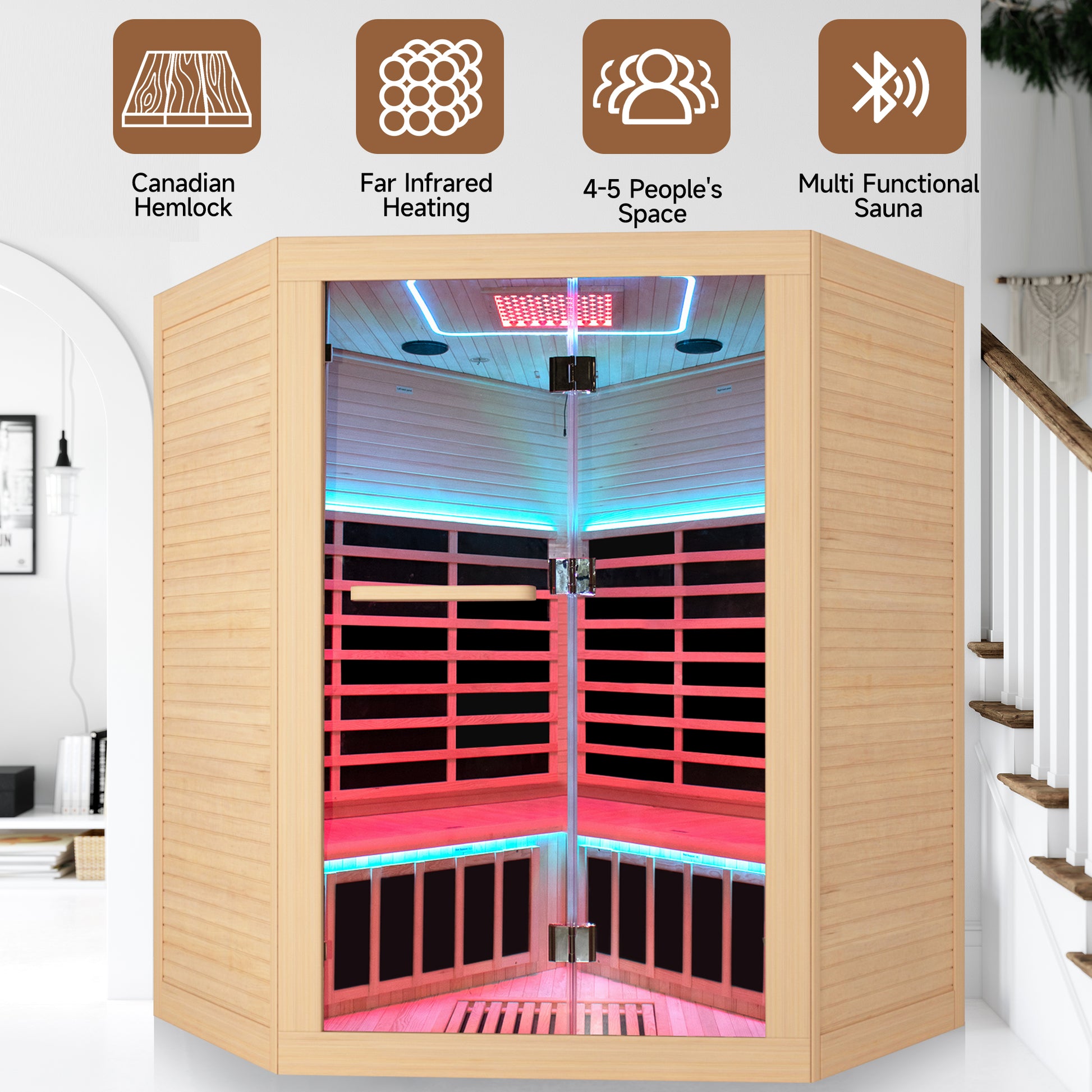 Canadian Hemlock Pentagonal Double Sauna Natural Graphite Bathroom Wood Paper Glass
