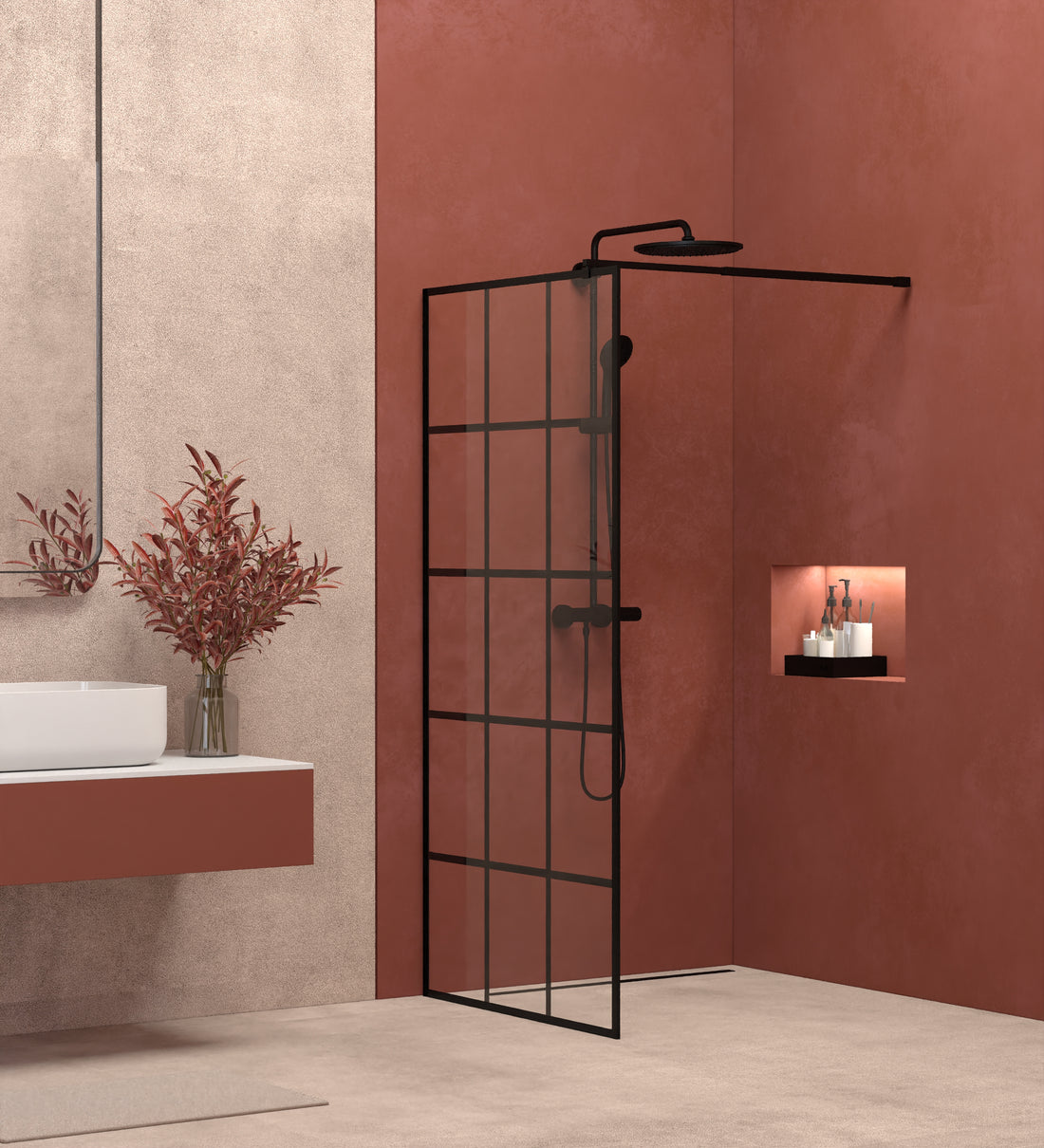 Framed Glass Shower Screen 34" Width X 72"Height With 1 4" 6Mm Silk Printing Tempered Glass, Black Aluminum And Support Bar,Shower Door Black Bathroom American Design Aluminium Tempered Glass