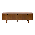 Mid Century Modern Rattan Tv Stand For 55 60 65 Inch Tventertainment Cabinet, Media Console For Living Room Bedroom Media Room, Solid Wood Feet & Rattan Cabinet Doors Walnut, 59