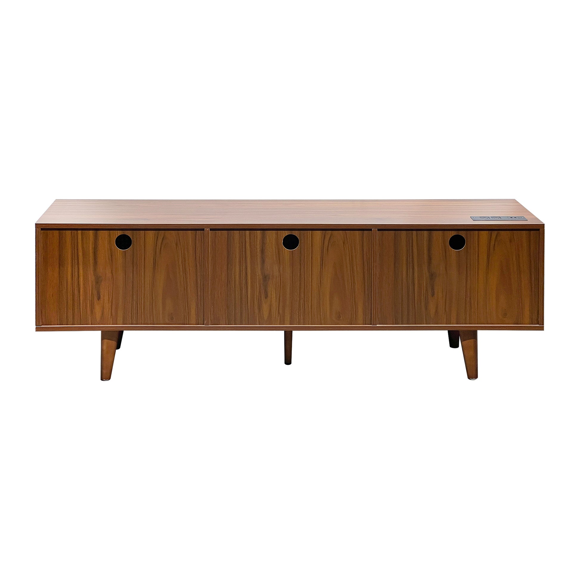 Mid Century Modern Rattan Tv Stand For 55 60 65 Inch Tventertainment Cabinet, Media Console For Living Room Bedroom Media Room, Solid Wood Feet & Rattan Cabinet Doors Walnut, 59" Black Brown Brown