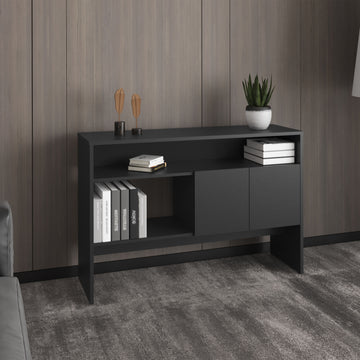 Bellagio 48.7" Wide 2 Tier Narrow Bellagio Console Table With Double Door Cabinet 2 Or Less Black Bathroom Modern Particle Board